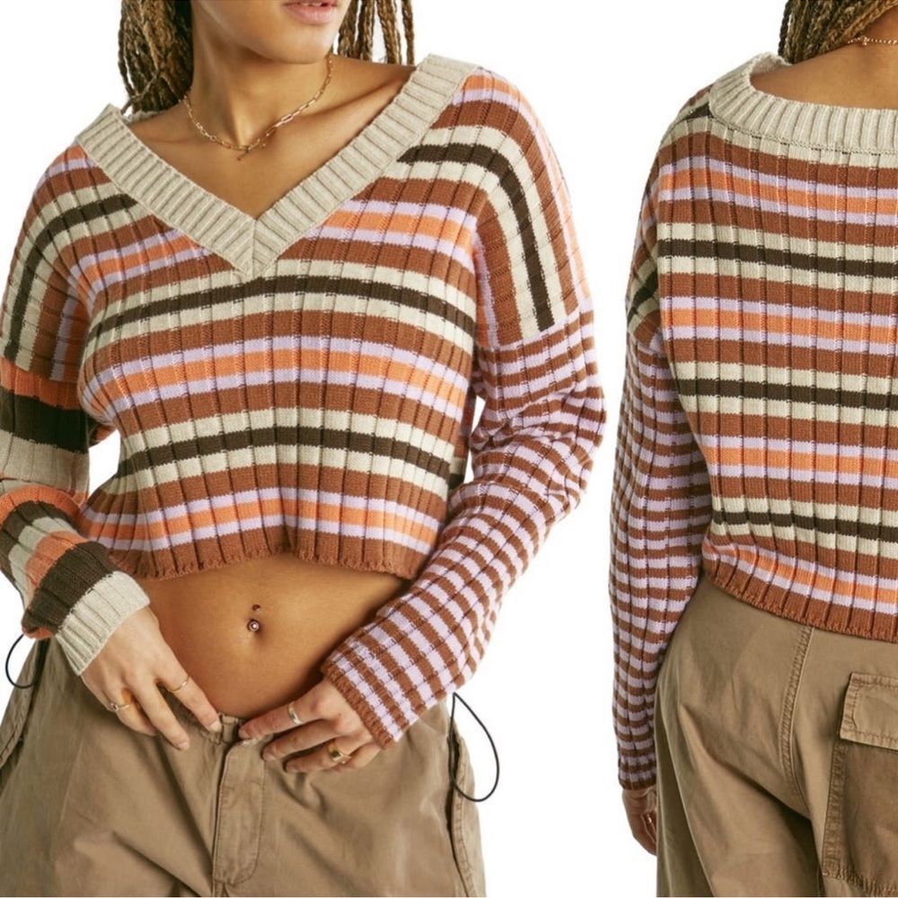 Urban outfitters sweater Womens Sz M BDG V Neck striped jumper Knit cropped